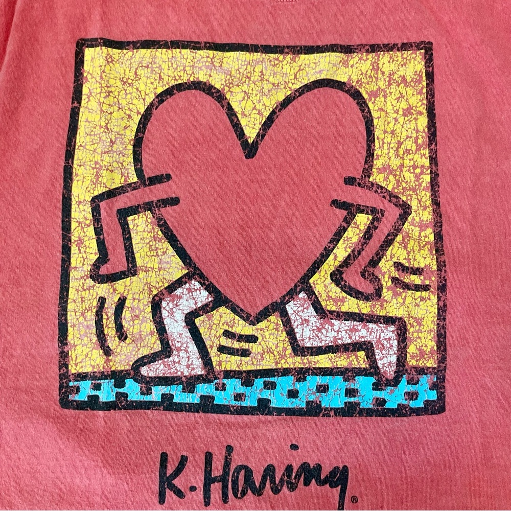 🌱Ripple Junction Keith Harring  Red Long Sleeve Tee with Heart Design - Picture 4 of 5